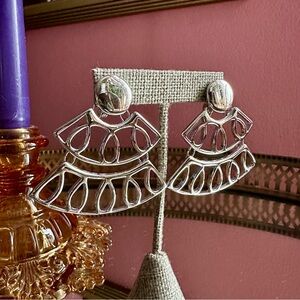 1970's Monet Dancing Queen Looping Silver Statement Earrings